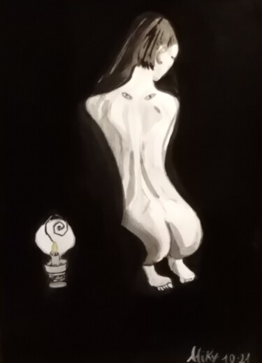 Pintura titulada "Candela nel buio" por Michela Brunini, Obra de arte original, Tinta