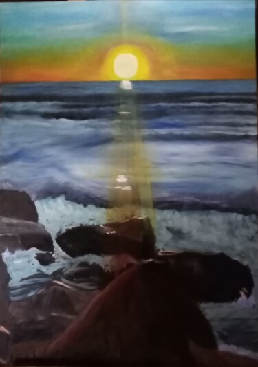 Malerei mit dem Titel "Un mare al tramonto" von Michela Brunini, Original-Kunstwerk, Öl