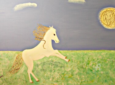 Painting titled "She Runs Toward a G…" by Michela Curtis, Original Artwork, Oil