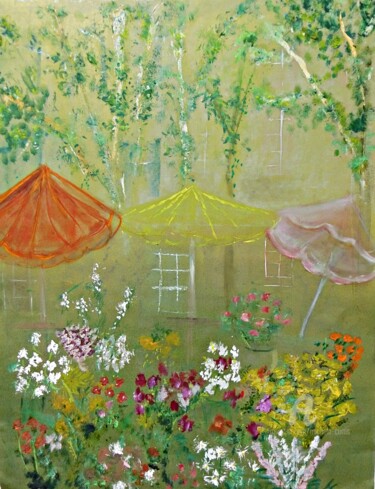 Malerei mit dem Titel "Antoinette's Flowers" von Michela Curtis, Original-Kunstwerk, Öl Auf Andere starre Platte montiert