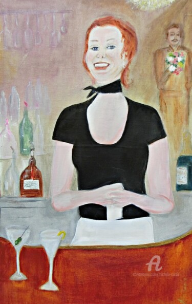 Painting titled "L'Aperitif" by Michela Curtis, Original Artwork, Oil Mounted on Other rigid panel
