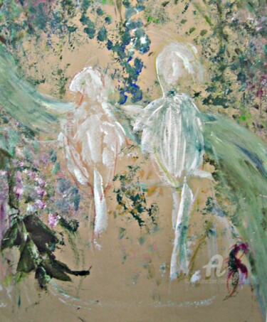 Pittura intitolato "Pastel Parrots in A…" da Michela Curtis, Opera d'arte originale, Olio Montato su Altro pannello rigido