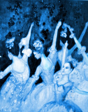 Картина под названием "Ballet in Blue" - Michela Curtis, Подлинное произведение искусства, Масло