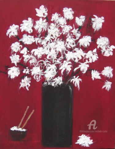 Painting titled "Chrysanthemums and…" by Michela Curtis, Original Artwork, Oil