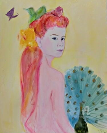 Painting titled "Eve and the Peacock" by Michela Curtis, Original Artwork, Oil