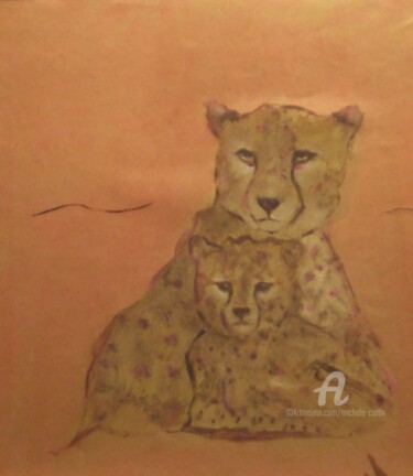 Malerei mit dem Titel "Leopard Love" von Michela Curtis, Original-Kunstwerk, Öl Auf Andere starre Platte montiert