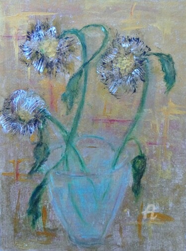 Painting titled "Sunflowers" by Michela Curtis, Original Artwork, Oil