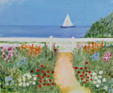Painting titled "Garden Island" by Michela Curtis, Original Artwork, Oil