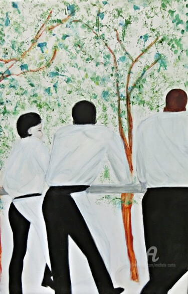 Painting titled "The Terrace" by Michela Curtis, Original Artwork, Oil Mounted on Other rigid panel