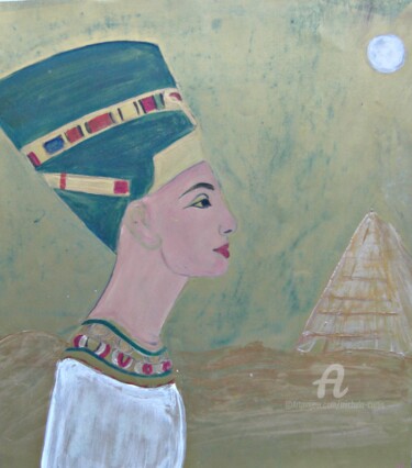 Peinture intitulée "Queen Nefertiti at…" par Michela Curtis, Œuvre d'art originale, Huile