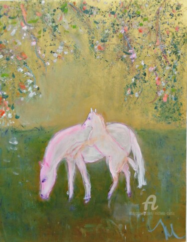 Painting titled "Young Horses" by Michela Curtis, Original Artwork, Oil