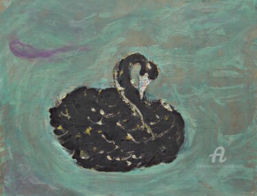 Schilderij getiteld "Black Swan" door Michela Curtis, Origineel Kunstwerk, Olie