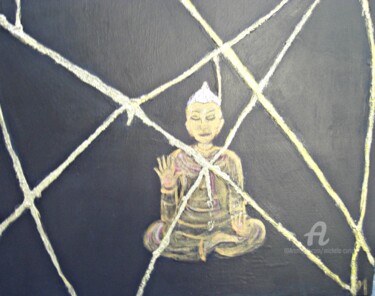 Painting titled "Cage of Gold" by Michela Curtis, Original Artwork, Acrylic