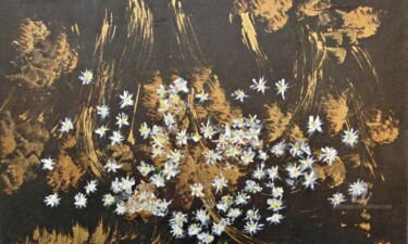 Painting titled "Daisies in Gold Abs…" by Michela Curtis, Original Artwork, Acrylic