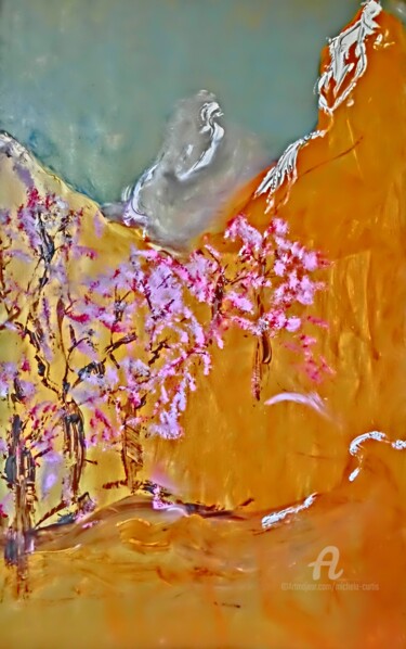 Pittura intitolato "The Cherry Blossoms" da Michela Curtis, Opera d'arte originale, Acrilico Montato su Altro pannello rigido
