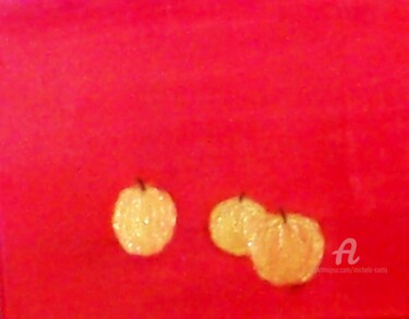 Painting titled "Three Golden Apples" by Michela Curtis, Original Artwork, Acrylic