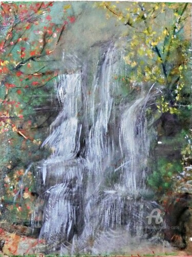Painting titled "Waterfall at Sonest…" by Michela Curtis, Original Artwork, Acrylic Mounted on Other rigid panel