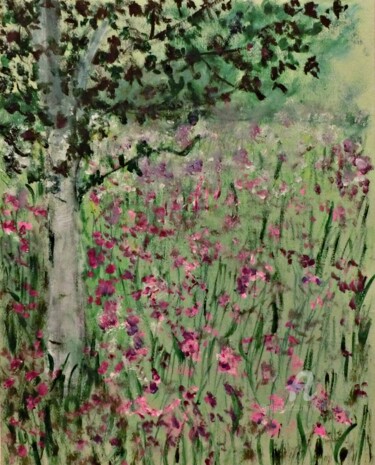 Malerei mit dem Titel "Lavender Fields" von Michela Curtis, Original-Kunstwerk, Öl Auf Andere starre Platte montiert