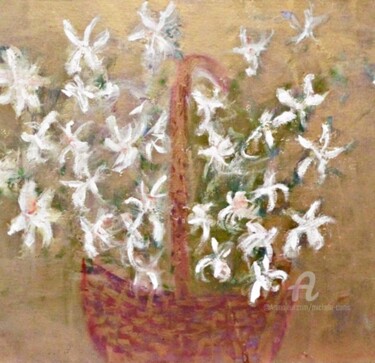 Painting titled "Wicker Basket of Ga…" by Michela Curtis, Original Artwork, Acrylic