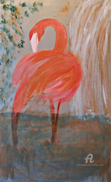 Painting titled "The Flamingo" by Michela Curtis, Original Artwork, Oil