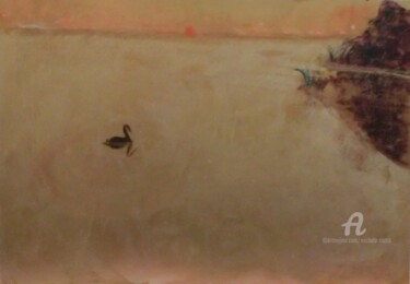 Painting titled "A Quiet Lake" by Michela Curtis, Original Artwork, Acrylic Mounted on Other rigid panel
