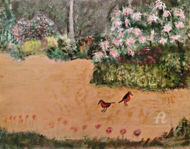 Painting titled "Along The Flowered…" by Michela Curtis, Original Artwork, Oil