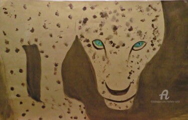 Painting titled "The Leopard With Gr…" by Michela Curtis, Original Artwork, Acrylic