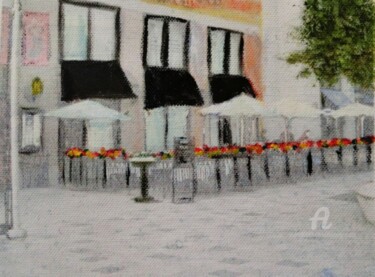 Painting titled "Le Cafe" by Michela Curtis, Original Artwork, Acrylic