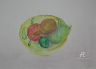 Painting titled "Fruit In A Bowl" by Michela Curtis, Original Artwork, Watercolor