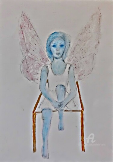 Painting titled "Blue Angel" by Michela Curtis, Original Artwork, Oil