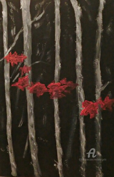 Painting titled "Maple Leaves" by Michela Curtis, Original Artwork, Oil Mounted on Other rigid panel