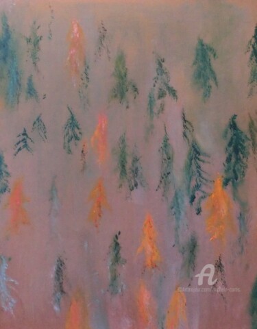 Schilderij getiteld "Forest In The Mist" door Michela Curtis, Origineel Kunstwerk, Olie