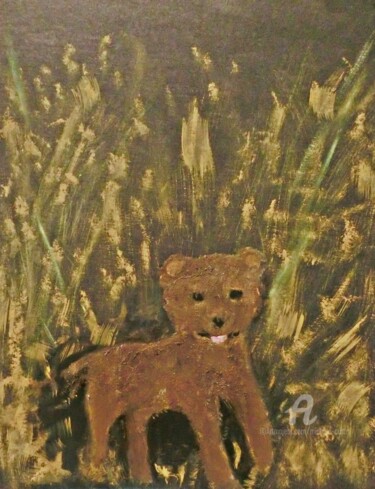 Painting titled "Little Bear" by Michela Curtis, Original Artwork, Oil