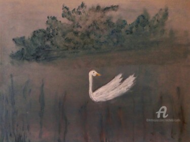 Pintura intitulada "Swan In The Water" por Michela Curtis, Obras de arte originais, Óleo