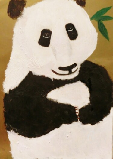 Painting titled "A Panda" by Michela Curtis, Original Artwork, Acrylic Mounted on Other rigid panel