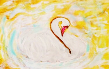 Painting titled "Swan A Swimming" by Michela Curtis, Original Artwork, Oil