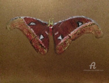 Painting titled "The Moth" by Michela Curtis, Original Artwork, Oil Mounted on Other rigid panel