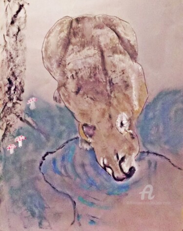 Painting titled "The Mountain Lion" by Michela Curtis, Original Artwork, Oil