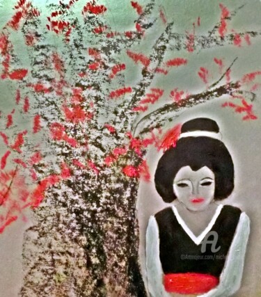 Painting titled "The Geisha" by Michela Curtis, Original Artwork, Oil