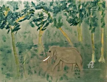 Peinture intitulée "An Elephant" par Michela Curtis, Œuvre d'art originale, Huile
