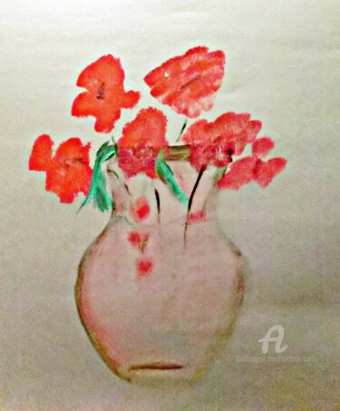 Malerei mit dem Titel "Les Fleurs Rouges" von Michela Curtis, Original-Kunstwerk, Öl