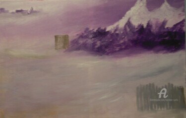 Painting titled "Mountains In The Mi…" by Michela Curtis, Original Artwork, Oil Mounted on Other rigid panel