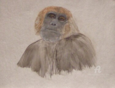Painting titled "Chimpanzee" by Michela Curtis, Original Artwork, Oil