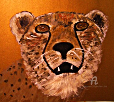 Painting titled "Cheetah" by Michela Curtis, Original Artwork, Oil Mounted on Other rigid panel