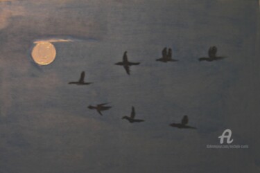 Pittura intitolato "Full Moon" da Michela Curtis, Opera d'arte originale, Olio