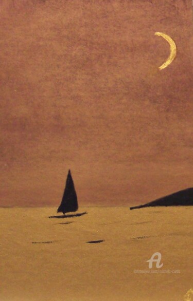 Pittura intitolato "The Sailboat" da Michela Curtis, Opera d'arte originale, Olio Montato su Altro pannello rigido