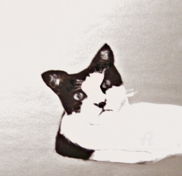 Картина под названием "The Cat" - Michela Curtis, Подлинное произведение искусства, Масло