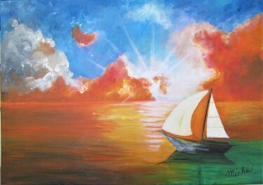 Painting titled "Bateau fantôme" by Michela Poulin, Original Artwork, Acrylic Mounted on Wood Stretcher frame