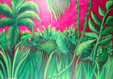 Картина под названием "Forêt Tropicale Éca…" - Michela Poulin, Подлинное произведение искусства, Акрил Установлен на Деревян…