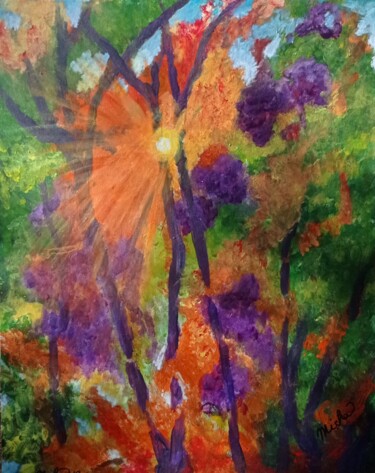 Pintura intitulada "Forêt incendiée 2" por Michela Poulin, Obras de arte originais, Acrílico Montado em Cartão